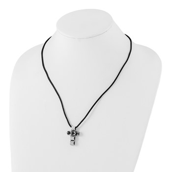 Stainless Steel Black IP-plated Bead Cross on Cord Necklace — alternate view