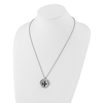 Stainless Steel & Black IP-plated X Moveable Circles Necklace — alternate view
