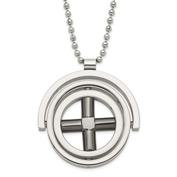 Stainless Steel & Black IP-plated X Moveable Circles Necklace