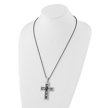 Stainless Steel Black-plated Fancy CZ Latin Cross Necklace — alternate view