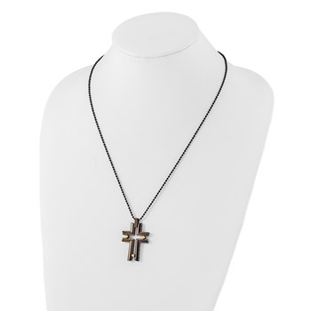 Stainless Steel Black & Yellow IP-plated Cross Necklace — alternate view