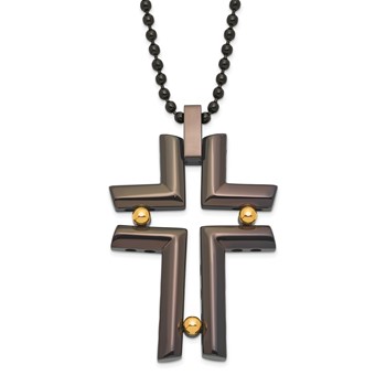 Stainless Steel Black & Yellow IP-plated Cross Necklace