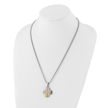 Stainless Steel Yellow IP-plated Cross Necklace — alternate view
