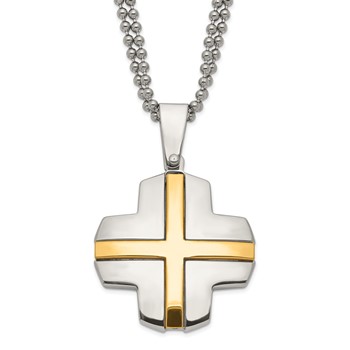 Stainless Steel Yellow IP-plated Cross Necklace