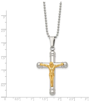 Chisel Stainless Steel Polished Yellow IP-plated Crucifix Pendant on a 22 inch Ball Chain Necklace — alternate view