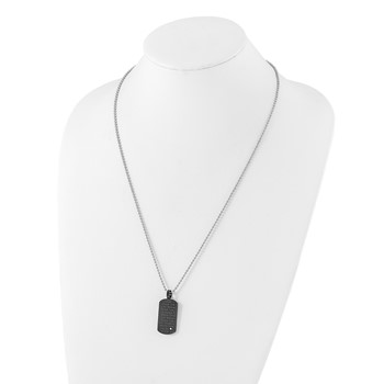 Stainless Steel Black PVD-plated CZ Believe Live Dream Dogtag Necklace — alternate view