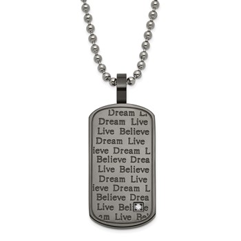 Stainless Steel Black PVD-plated CZ Believe Live Dream Dogtag Necklace