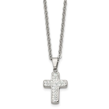 Chisel Stainless Steel Polished Crystal Cross Pendant on a 22 inch Cable Chain Necklace