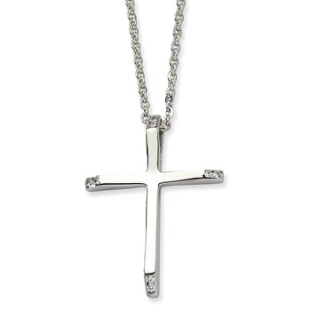 Stainless Steel CZ Cross Pendant 22in Necklace