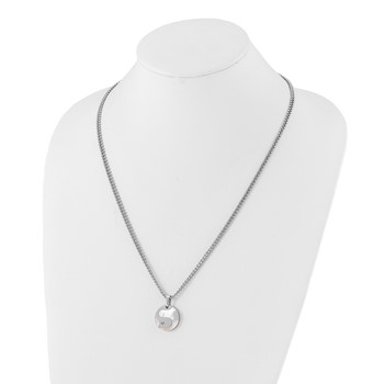 Stainless Steel Polished CZ & Mother of Pearl Circle Necklace — alternate view