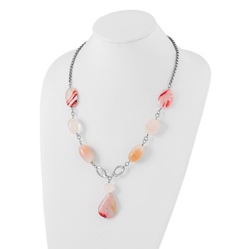Stainless Steel Fancy Pink Quartz & Agate w/ 2 in ext. Drop Necklace — alternate view