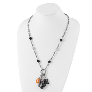 Stainless Steel Black Agate Moonstone & Crystal w/ 2in ext Necklace — alternate view