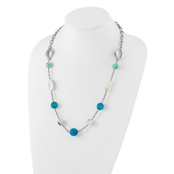 Stainless Steel Blue Jade, Green Agate & Howlite w/1.5in ext Necklace — alternate view