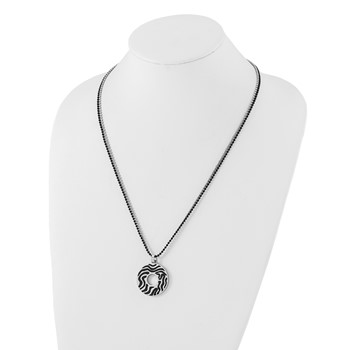 Stainless Steel Black IP-plated & Black Rubber Swirl Circle Necklace — alternate view