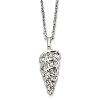 Stainless Steel Polished w/CZ Fancy Shell 22in Necklace