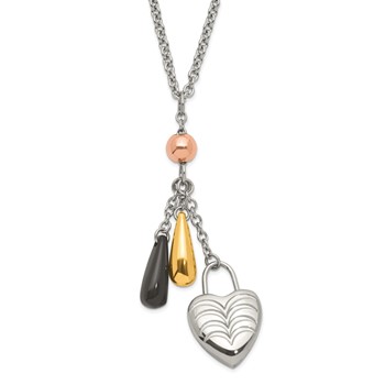 Stainless Steel Heart w/ Multicolor IP-plated Accents Necklace