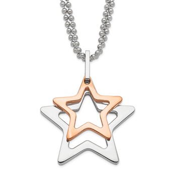 Stainless Steel & Rose IP-plated Stars Necklace