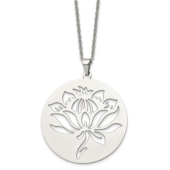 Chisel Stainless Steel Polished Flower Cut-out Circle Pendant on a 22 inch Cable Chain Necklace