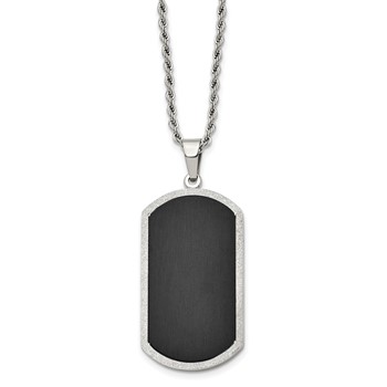 Chisel Stainless Steel Brushed Black-plated Laser Cut Edge Dog Tag on a 24 inch Rope Chain Necklace
