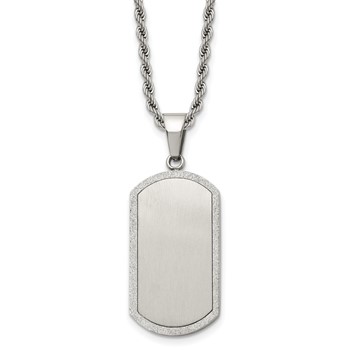 Chisel Stainless Steel Brushed Laser Cut Edges Dog Tag on a 22 inch Rope Chain Necklace
