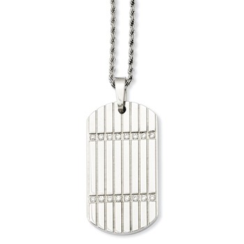 Stainless Steel CZ Dog Tag Pendant