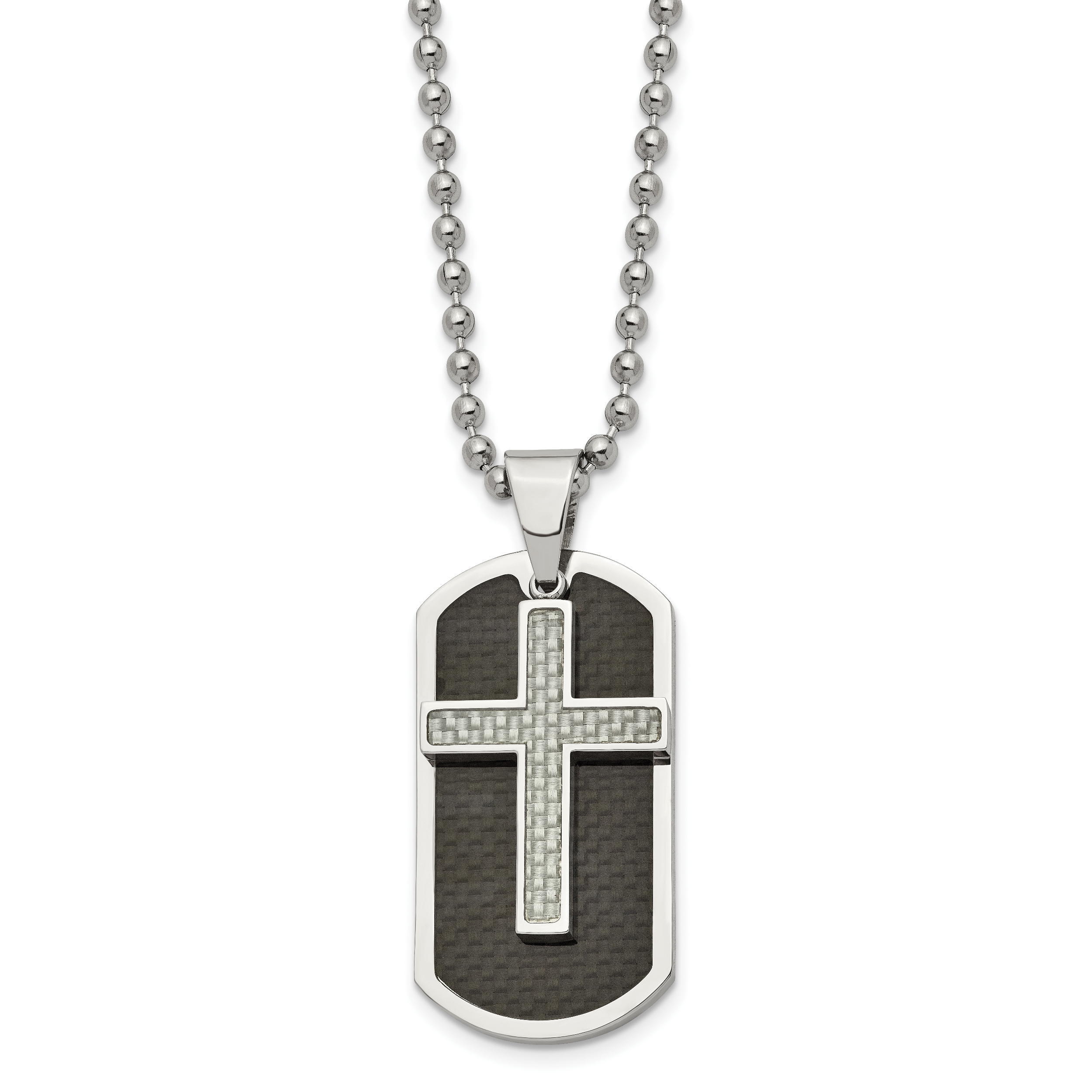 Stainless Steel Black Carbon Fiber 24in Necklace