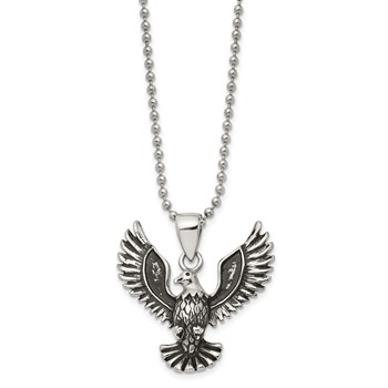 Chisel Stainless Steel Antiqued and Polished Eagle Pendant on a 22 inch Ball Chain Necklace