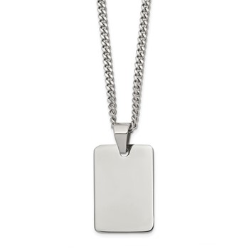 Chisel Stainless Steel Polished Rectangle Dog Tag on a 24 inch Curb Chain Necklace