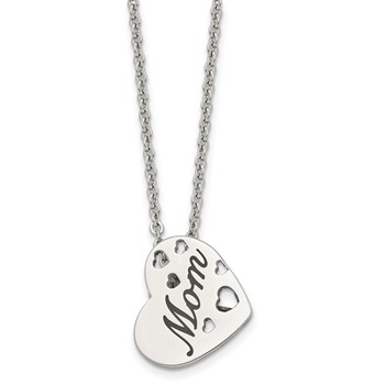 Chisel Stainless Steel Polished Enameled Mom Heart Pendant on a 20 inch Cable Chain Necklace