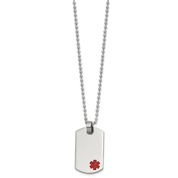 Chisel Stainless Steel Polished with Red Enamel Medical ID Dog Tag on a 24 inch Ball Chain Necklace — alternate view
