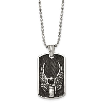 Chisel Stainless Steel Antiqued and Polished Black IP-plated Grenade with Wings Dog Tag on a 22 inch Ball Chain Necklace — alternate view