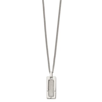 Stainless Steel Satin & Polished Diamond Dog Tag Necklace — alternate view