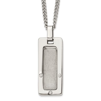 Stainless Steel Satin & Polished Diamond Dog Tag Necklace