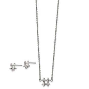 Stainless Steel Polished HashTag 16in w/2in ext. Necklace and Earring Set — alternate view