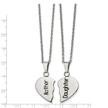 Chisel Stainless Steel Polished and Enamel Mother Daughter Heart Necklace Set — alternate view