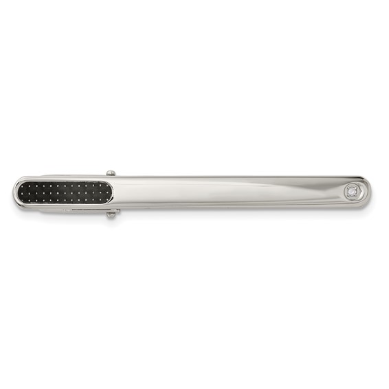 Stainless Steel Black Carbon Fiber Diamond Accent Tie Bar