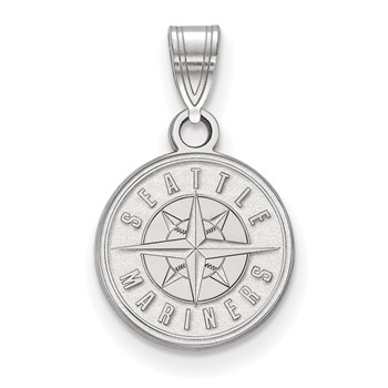 10k White Gold Major League Baseball LogoArt Seattle Mariners Circle Small Pendant