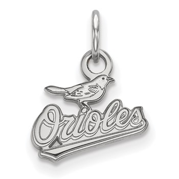 10k White Gold Major League Baseball LogoArt Baltimore Orioles Script w/Bird Pendant