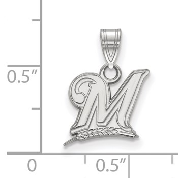 14k White Gold Major League Baseball LogoArt Milwaukee Brewers Letter M Small Pendant — alternate view