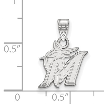 Sterling Silver Rhodium Plated Major League Baseball LogoArt Miami Marlins Small Pendant — alternate view