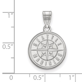 Sterling Silver Rhodium Plated Major League Baseball LogoArt Seattle Mariners Circle Pendant — alternate view