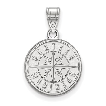Sterling Silver Rhodium Plated Major League Baseball LogoArt Seattle Mariners Circle Pendant