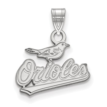 14k White Gold Major League Baseball LogoArt Baltimore Orioles Script w/Bird Small Pendant