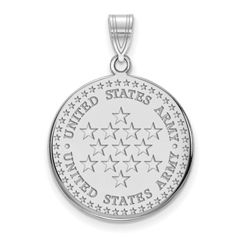 Sterling Silver Rhodium-plated Large United States Army Disc Pendant