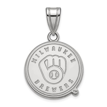 Sterling Silver Rhodium Plated Major League Baseball LogoArt Milwaukee Brewers Medium Pendant