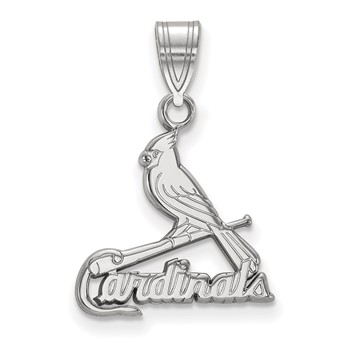 14k White Gold Major League Baseball LogoArt St. Louis Cardinals Bird/Bat Medium Pendant