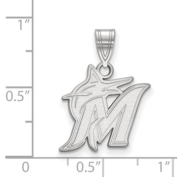 Sterling Silver Rhodium Plated Major League Baseball LogoArt Miami Marlins Medium Pendant — alternate view