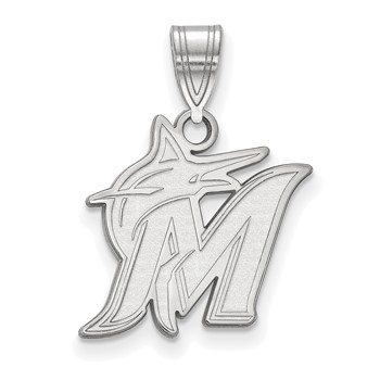 Sterling Silver Rhodium Plated Major League Baseball LogoArt Miami Marlins Medium Pendant