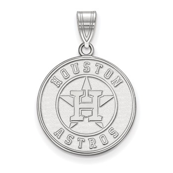 10k White Gold Major League Baseball LogoArt Houston Astros Circle Large Pendant