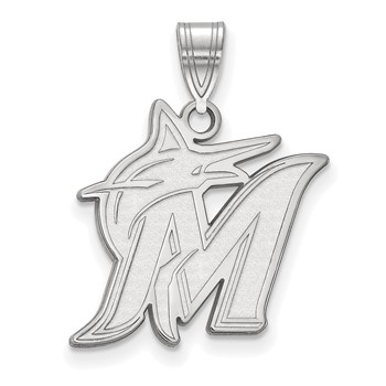 14k White Gold Major League Baseball LogoArt Miami Marlins Letter M Large Pendant